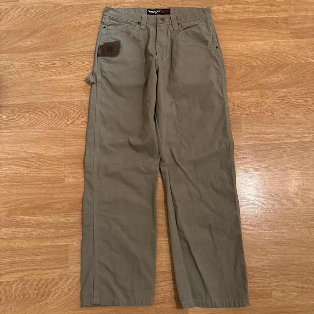 Wrangler Riggs Ripstop Workwear Carpenter Pants Mens 30x30 Beige Flat Front EUC